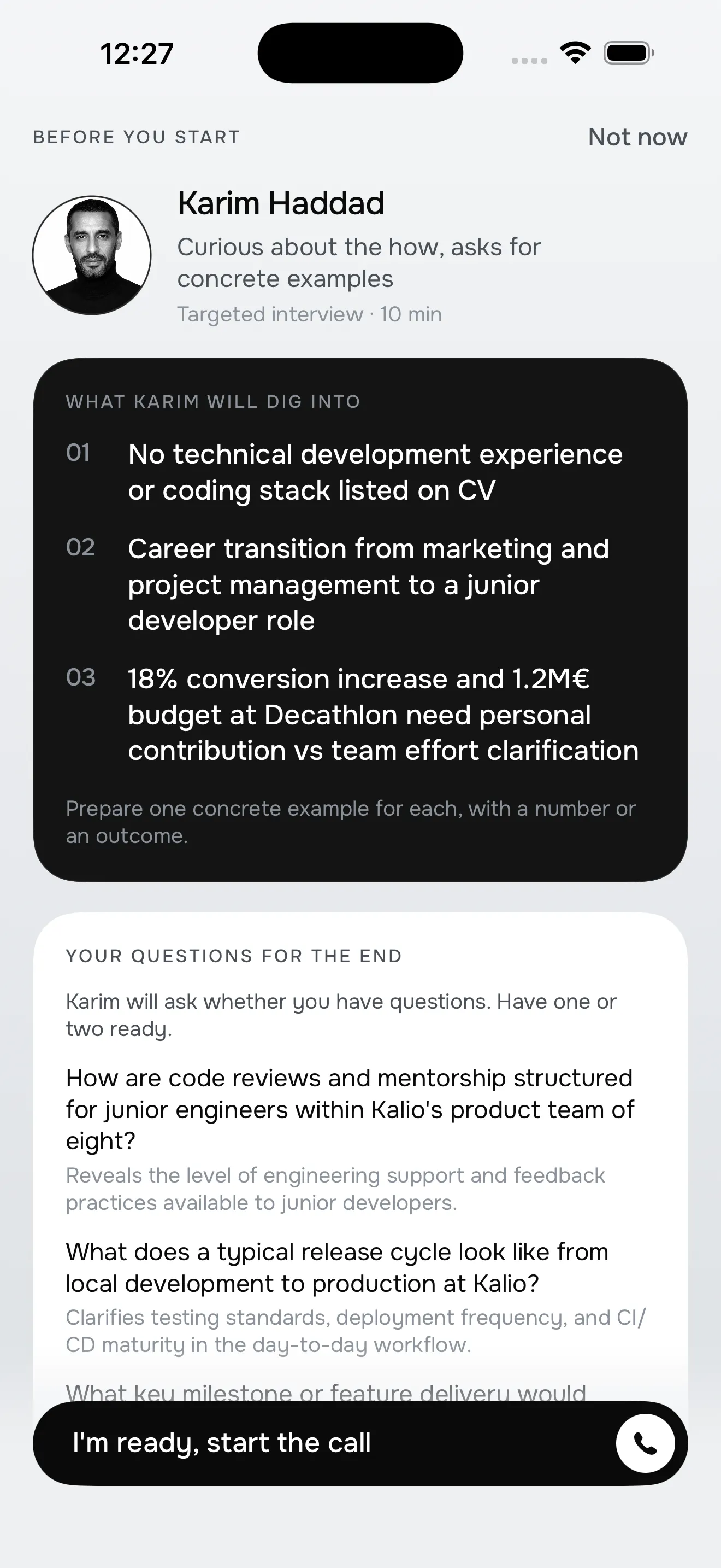“Before you start” screen: what the recruiter will dig into and questions to ask them